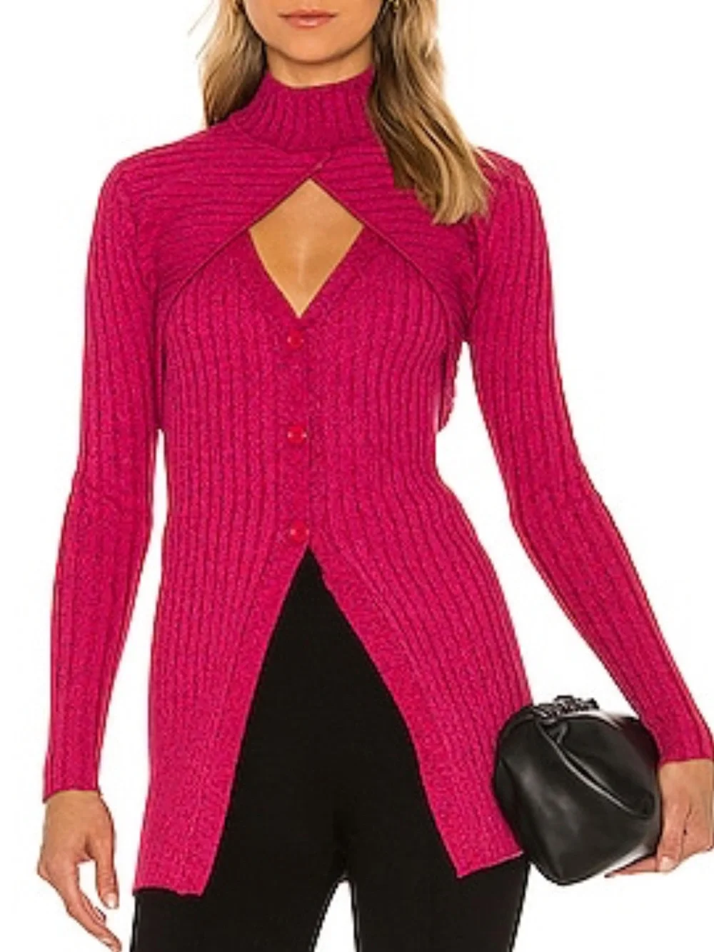 New Ronny Kobo Garner Knit Top in Fuchsia Size Medium